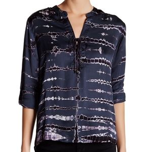 Sateen Long Sleeve Mandarin Collar Laced Blouse